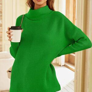 LILLUSORY Kelly Green Mock Turtleneck Sweater Long Sleeve Casual Knit Size S